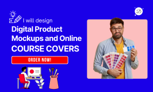 I will design digital product mockups and online course covers